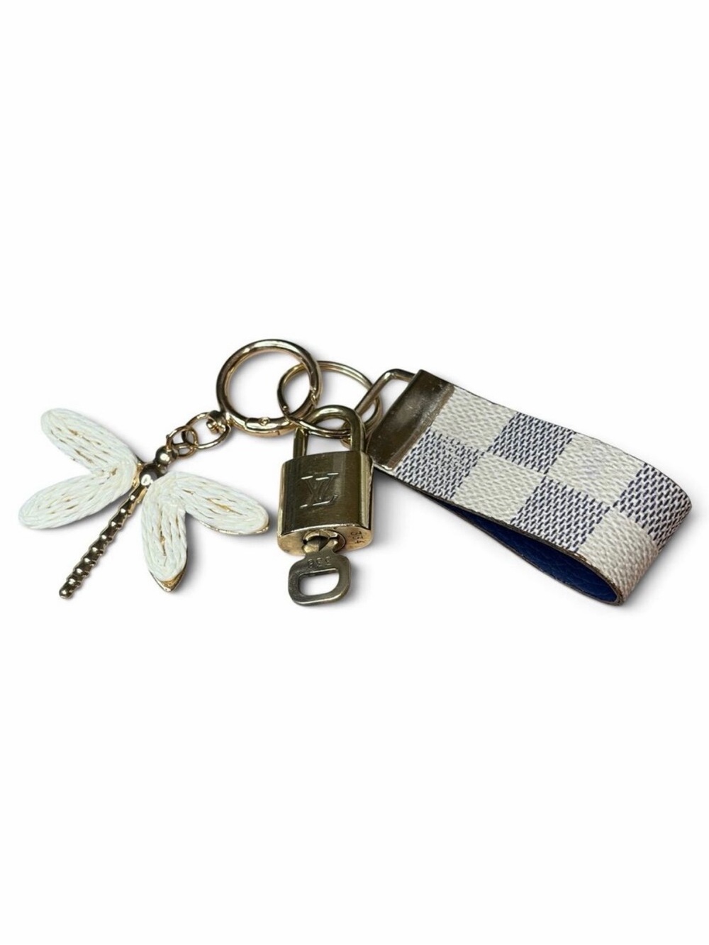 Louis Vuitton Lock & Key #334 w/a Canvas Loop & Ivory Dragonfly Keychain
